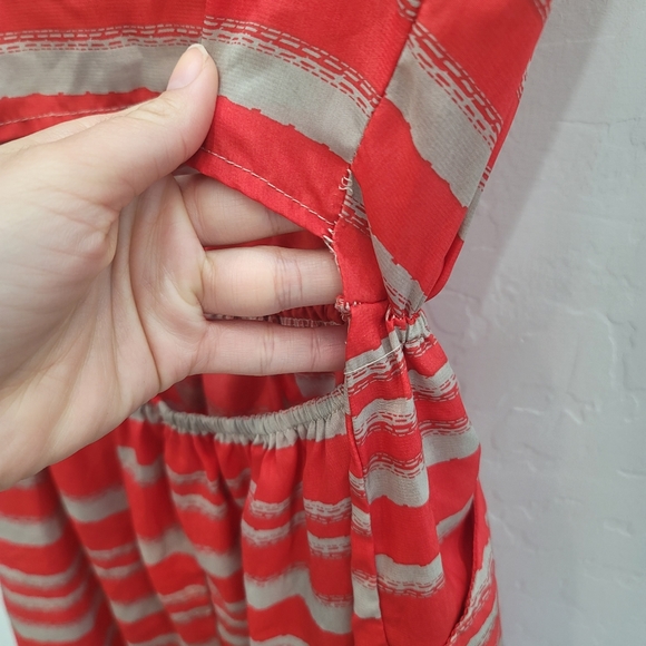 Love Ari Red & Tan Striped Draped Neck Mini Dress Women's Size Large - Picture 8 of 14